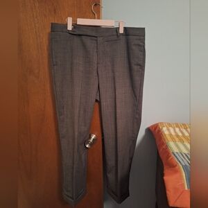 GAP Stretch Women's Black Plaid Dress Pants Straight Cuffed Hem Size 14